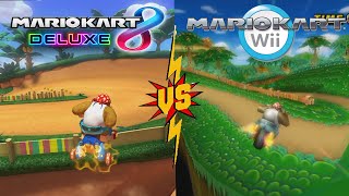 Funky Kong doing DK Mountain Shortcut on MK8DX vs. Wii
