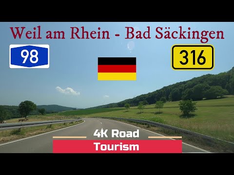 Driving Germany: A98 & B316 Weil am Rhein - Bad Säckingen - 4k scenic drive Rhein Valley