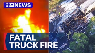 Man dies after truck fire in Sydney’s south-west | 9 News Australia