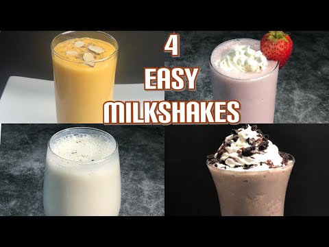 4 EASY MILKSHAKE RECIPES| REFRESHING SUMMER DRINKS| BANANA MANGO STRAWBERRY OREO MILKSHAKE RECIPE