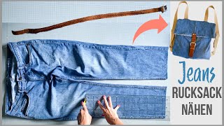 DIY Rucksack aus Jeans nähen, Anleitung + Schnittmuster kostenlos, upcycling