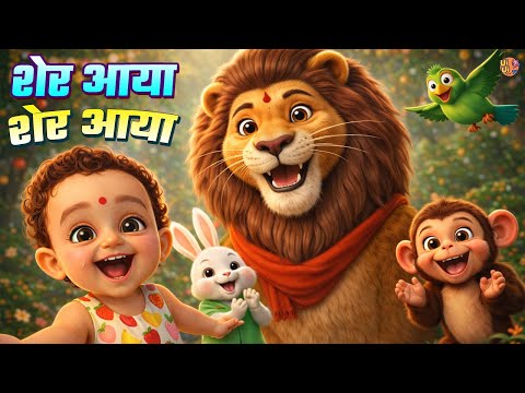 Sher Aaya Sher Aaya | Hindi Kids Song | Courage Song for Children | Ui Ui TV | Jungle Nursery Rhyme