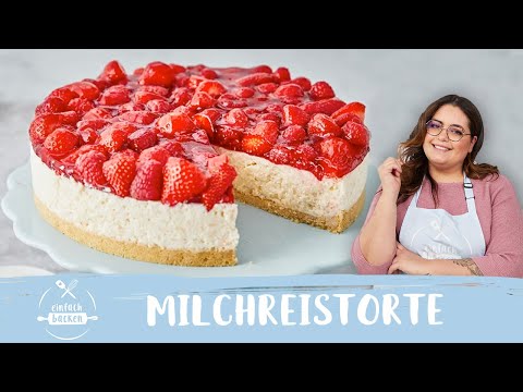 Milchreistorte mit Erdbeeren 😍 | Erdbeer-Milchreiskuchen 🍓 mit Rezept I Einfach Backen