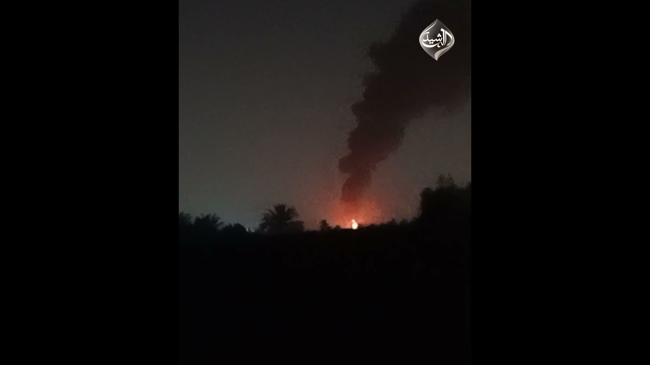 فيديو | اندلاع حريق داخل قاعدة فيكتوريا في مطار بغداد عقب استهدافها بمسيرة