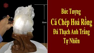 Tượng Cá Chép Đá Thạch Anh Trắng Tự Nhiên Tạc Thủ Công 2.1kg-32cm