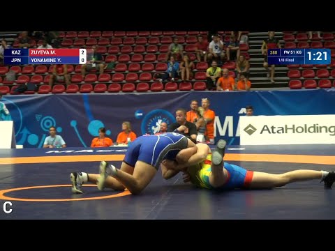 1/8 FW - 51 kg: M. ZUYEVA (KAZ) df. Y. YONAMINE (JPN) by FALL, 9-8