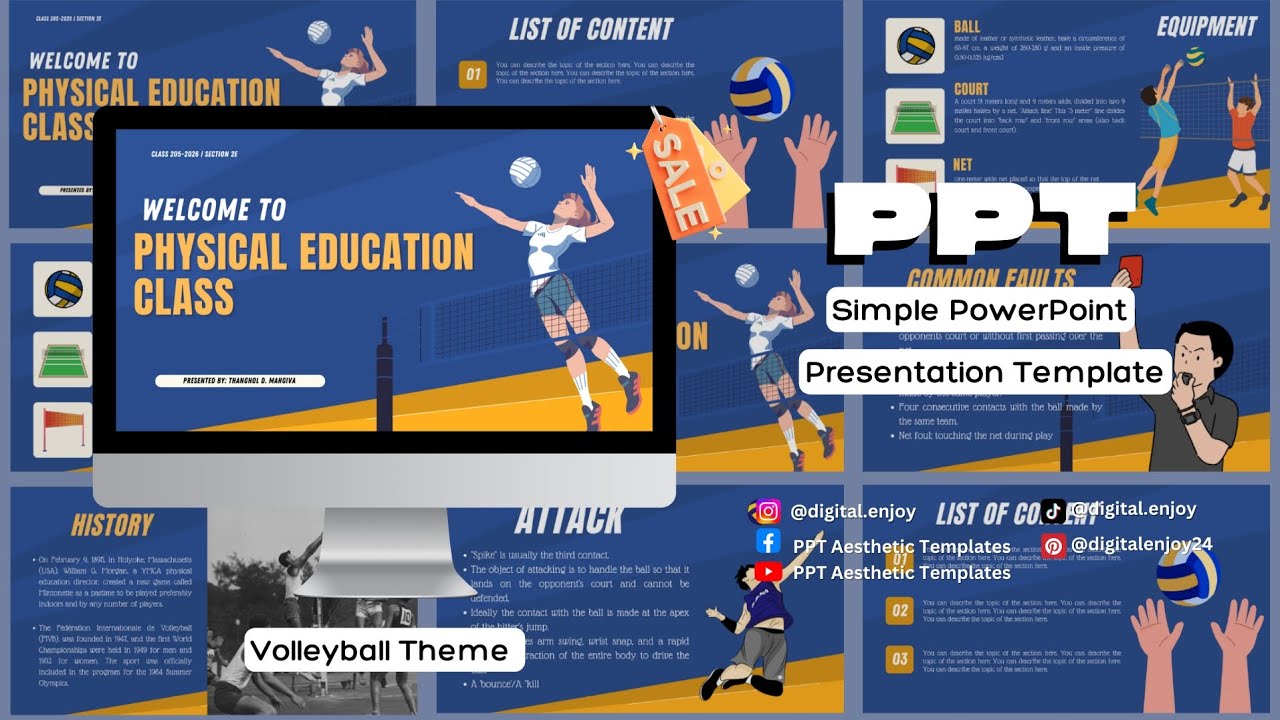 Volleyball Theme | Simple PowerPoint Presentation (PPT) Aesthetic Template | Canva Editable