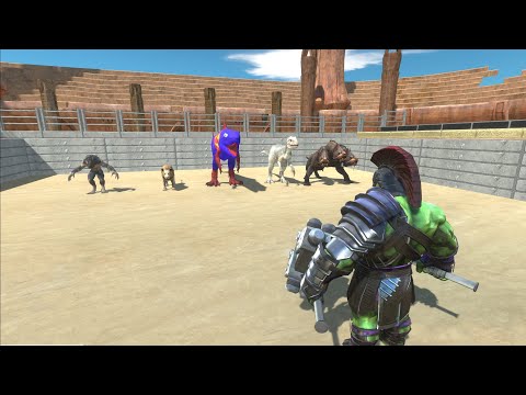 GLADIATOR HULK VS  TEAM KINGSHARK SUPERMAN - Animal Revolt Battle Simulator