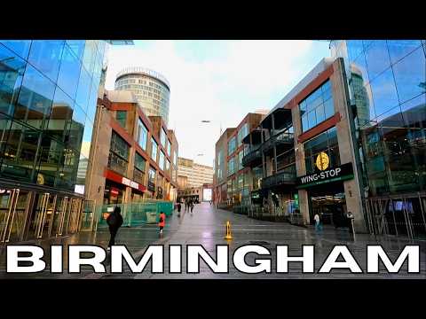 Deserted BIRMINGHAM City Center Walk Tour ENGLAND Walk through Brum City Centre early in the morning