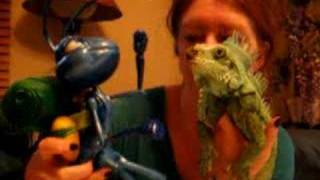 Thelma holds old Lizard and big Blue Ant