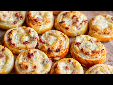Puff pastry snails - savory with ham & cheese (easy to prepare)