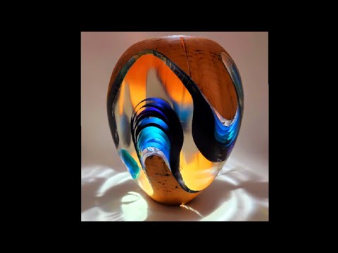 "Oceano" realizza un vaso/ciotola in legno e resina, modellandolo e tornindolo. Tipo quilling.