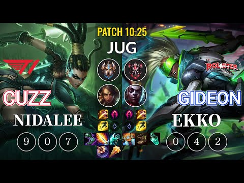 T1 Cuzz Nidalee vs KT GIDEON Ekko Jungle - KR Patch 10.25