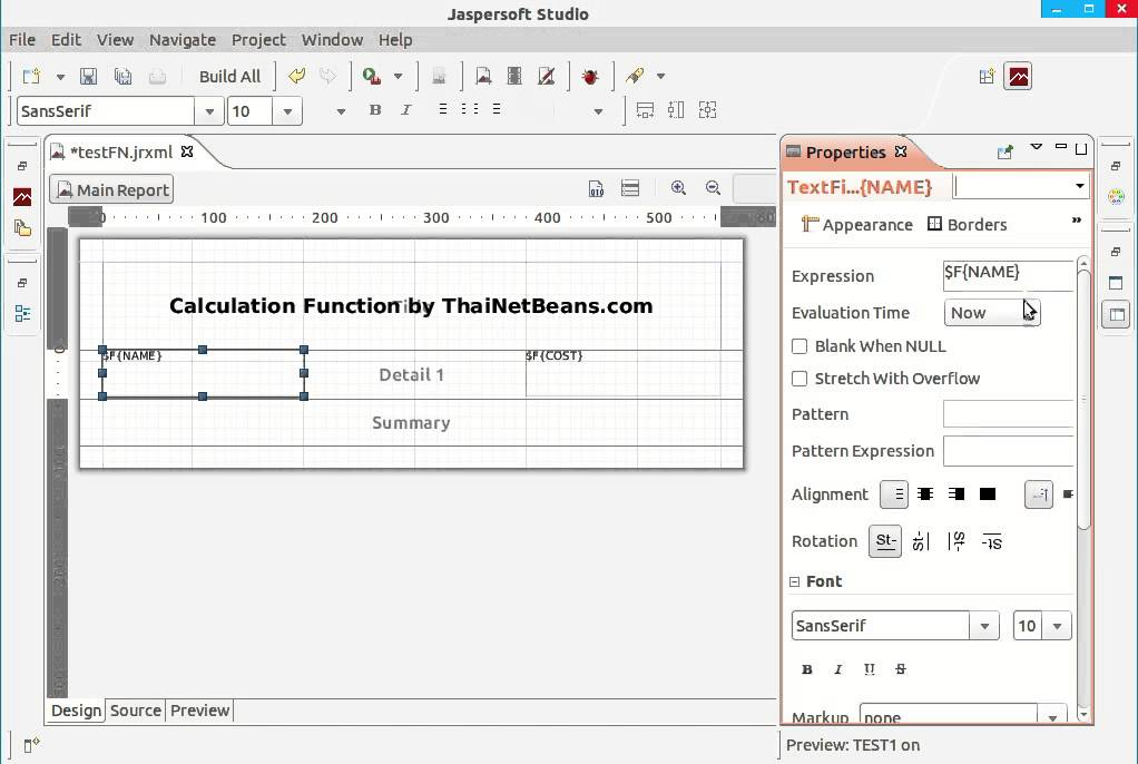 Jaspersoft Studio : Calculation Function