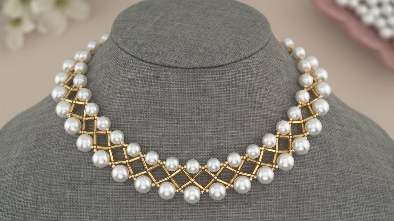 Gold White Pearl Necklace Design using Bugle Beads | DIY Handmade Layered Pearls Jewellery Tutorial