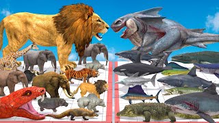 King Of The Jungle Lion VS Shark King Of Water - Who Is Real King ? Animal Revolt Battle Simulator