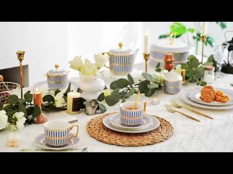 Classic Blue Striped English Tea Set Porcelain Teapot Set #teatime #afternoontea #teaparty