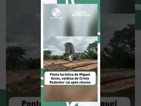 Fortes chuvas que caíram ontem em Miguel Alves provocaram prejuízos, chegando a derrubar a estátua.