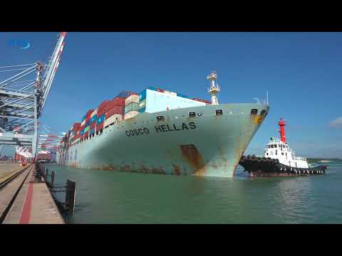 The first COSCO container vessel arrives at CMIT terminal with HVS Tugboat Fleet assistance