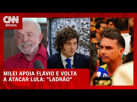 Milei apoia Flávio e volta a atacar Lula em entrevista: “Ladrão” |  BASTIDORES CNN