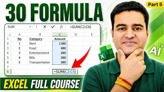 MS Excel 30 Formulas full Tutorial in Hindi | #msexcelcourse #excelformulas