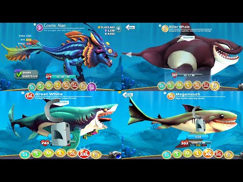 Hungry Shark World - All 39 Sharks Unlocked - Cosmic Alan Gameplay Hack Gems Coins Mod