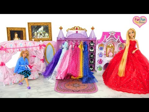 Princess Barbie Rapunzel Bedroom Morning Dress up Putri boneka Barbie Kamar Tidur Princesa Quarto