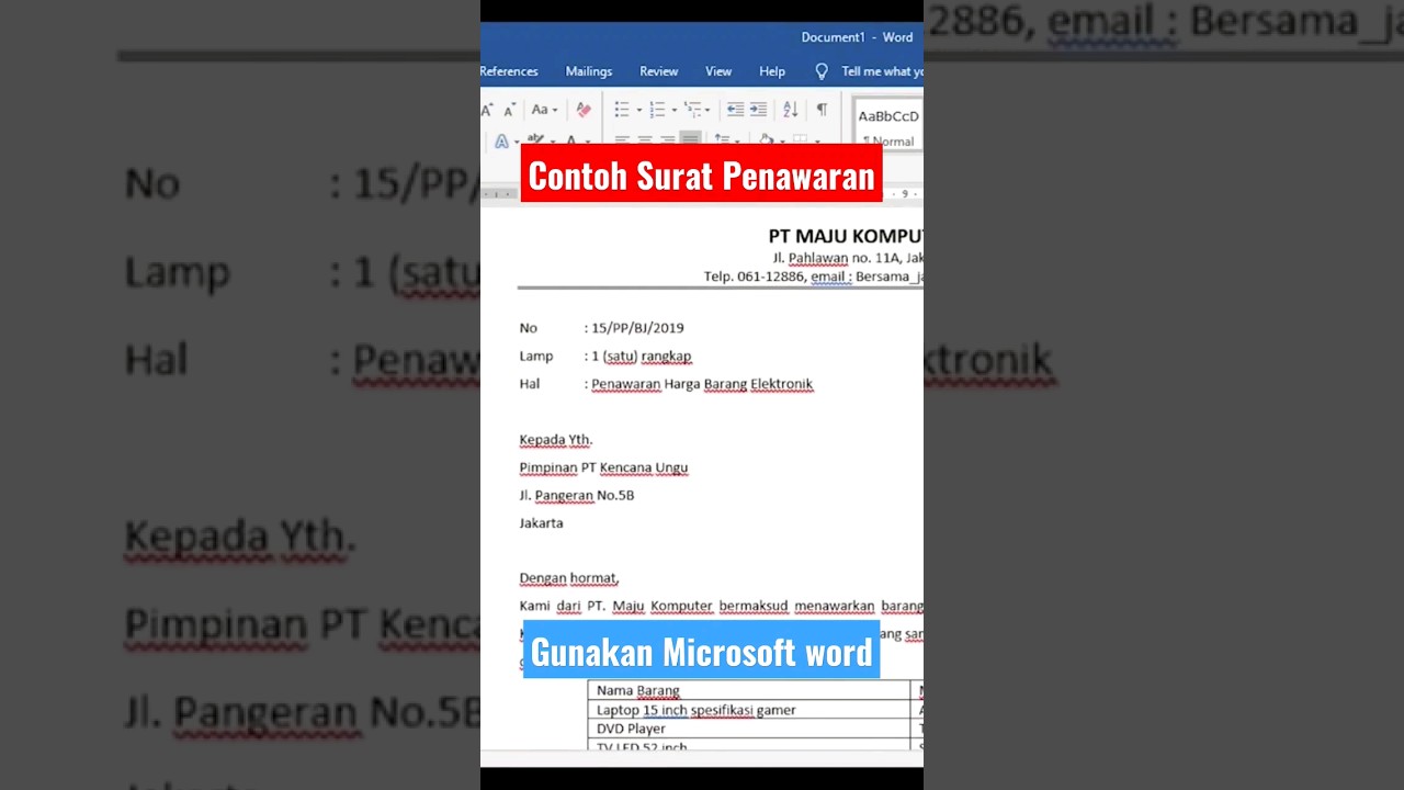 Cuplikan Pembuatan Surat Penawan Menggunakan Microsoft Word