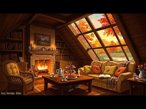 It’s autumn afternoon in cozy cottage 1950s, with vintage fall oldies music playing in another room