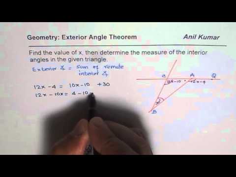 Exterior Angle Theorem Application to Solve Triangle