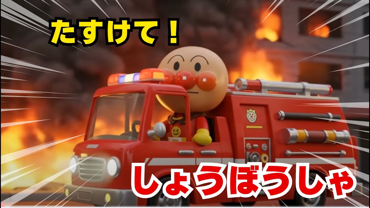 アンパンマン消防車しょうぼうしゃ！たすけて！【こどものうた・手遊び・キッズ】Fire Truck Kids cartoon animation Video