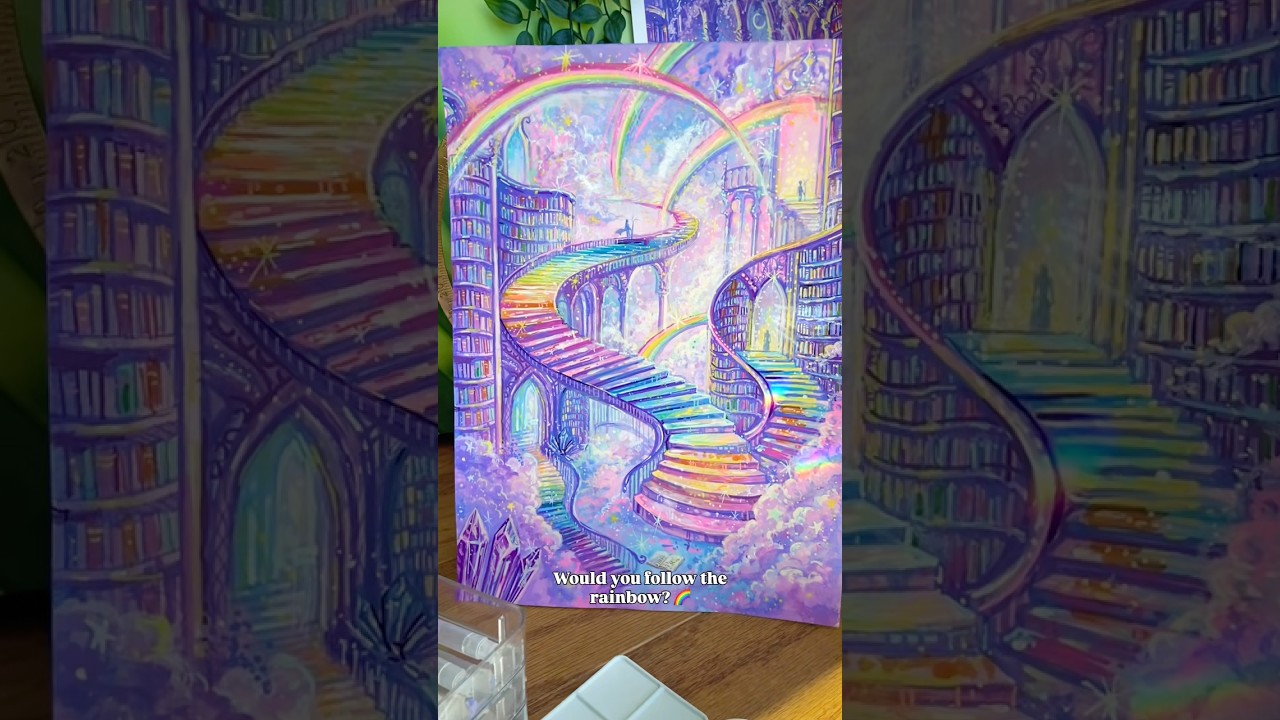 Rainbow Library🌈 #artreveal #fantasy #fantasyart #library #dreamyart #whimsicalart #gouache #art