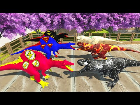 DC SUPERHEROS SPINOSAURUS: WHO WILL WIN? DEATH RUN SPEED RACE - Animal Revolt Battle Simulator