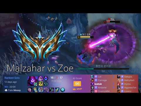 Malzahar 1v9 in a full Challenger lobby [Malzahar vs Zoe]