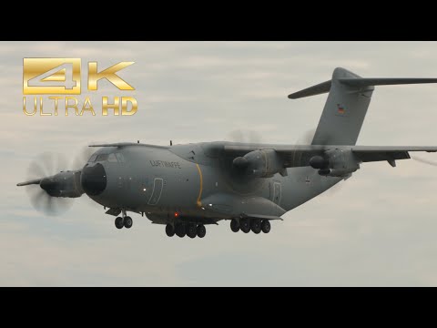 (4K) Airbus A400M Atlas Luftwaffe German Air Force 54+29 arrival at RAF Fairford RIAT 2022 AirShow