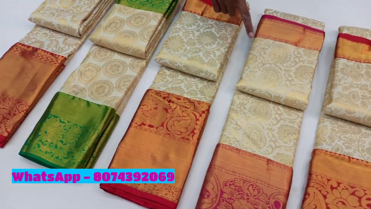 Watch video PURE KANCHI HALF WHITE WEDDING SAREES COLLECTION | MAROON, GREEN, RED BORDER COMBINATION | TBB Now PURE KANCHI HALF WHITE WEDDING SAREES COLLECTION | MAROON, GREEN, RED BORDER COMBINATION | TBB