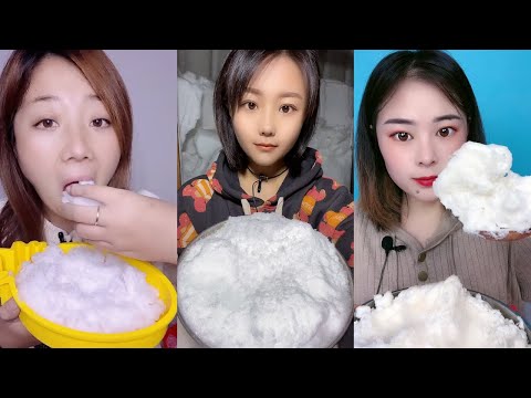 【ASMR】WHITE FLUFFY SNOW EATING ASMR SOFT CRUNCH ❄️POWDERY ICE SQUEAKY SOUNDS SATISFYING MUKBANG