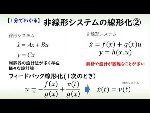 機械システム工学科 [制御] 非線形システムの線形化 part 2 フィードバック線形化（１分でわかるシステム制御理論#19）
