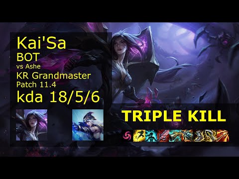 Kai'Sa ADC vs Ashe - KR Grandmaster 18/5/6 Patch 11.4 Gameplay // [롤] 카이사 vs 애쉬