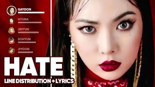 4Minute -  Hate 싫어 (Line Distribution + Lyrics Color Coded) PATREON REQUESTED