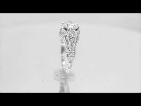 14K WHITE GOLD ROUND CUT DIAMOND ENGAGEMENT RING ANTIQUE DECO STYLE 1.65CTTW - KNR INC - 446