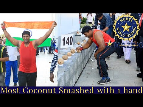Most Coconut Smash with 1 hand in 1 Minute | 147 Coconut Smash in 1 Minute | Nobel World Records 😮