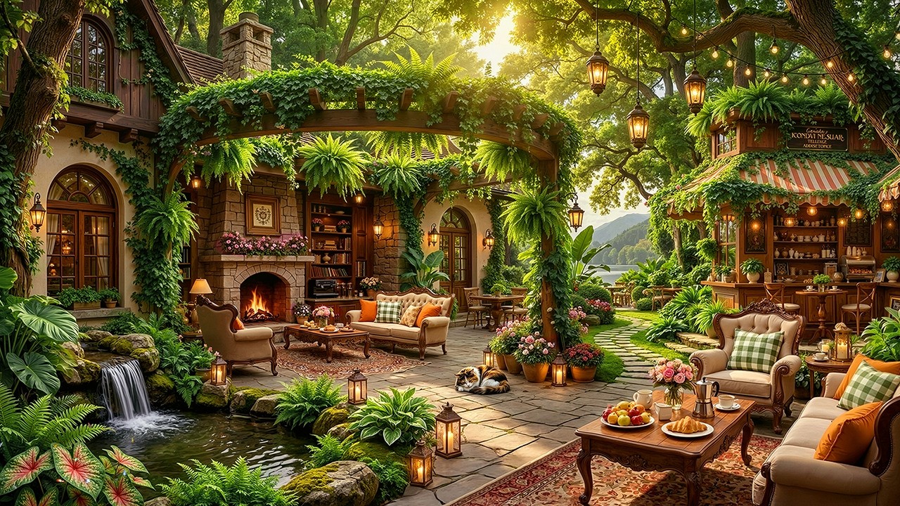 Positive Garden Morning Jazz | Cozy Coffee Porch Ambience & Soft Jazz Music, Birdsong for Good Mood