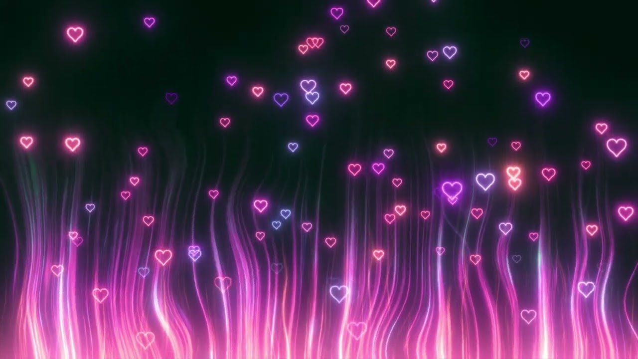 Pink Neon Light Hearts Flying Aesthetic Screensaver Background Video Seamless VJ Loop Animated 4K