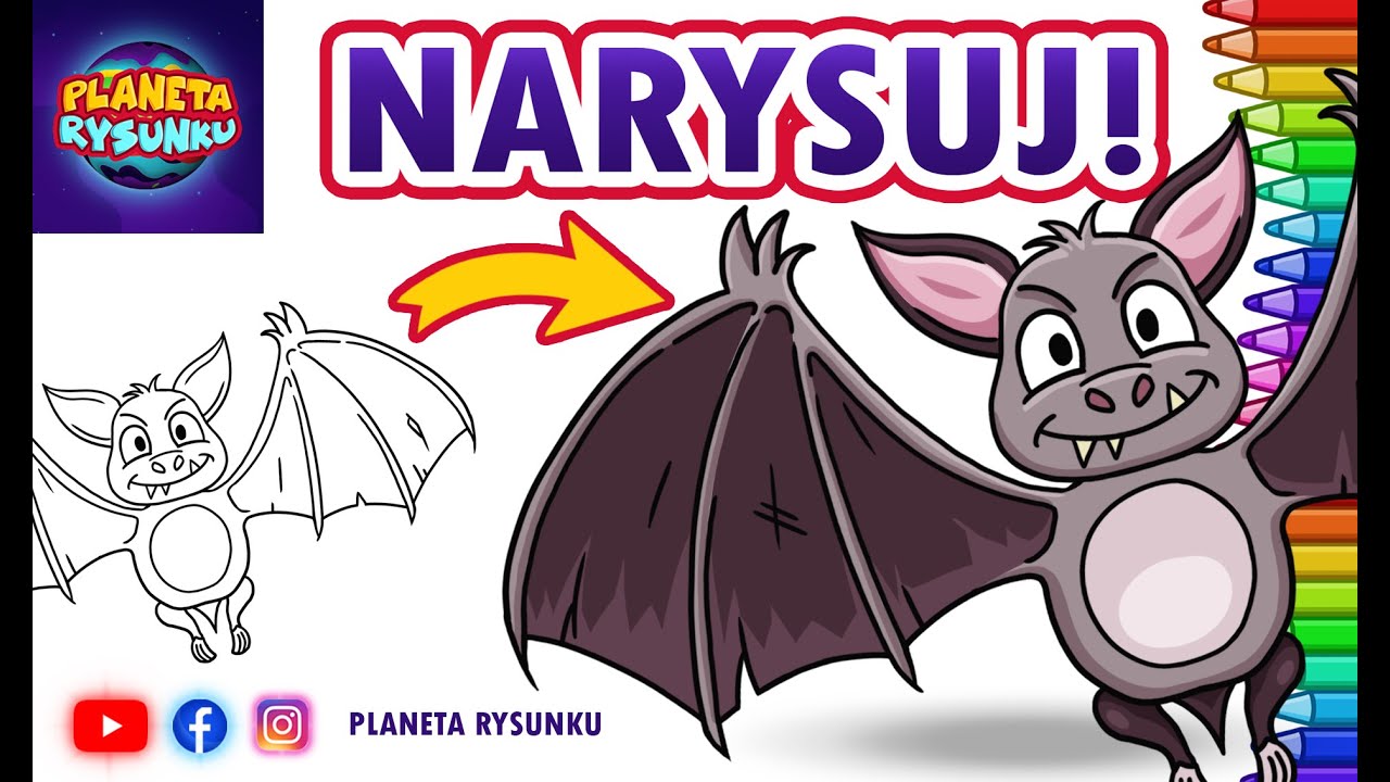 Jak narysować Nietoperza - HALLOWEEN - Rysowanie i kolorowanie dla dzieci - PLANETA RYSUNKU