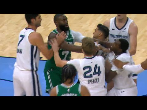 Jaylen Brown gets heated with Vince Williams in preseason