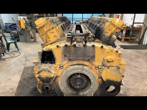 Tear Down of a 17,000 Pound V16 Caterpillar 3516 - 1800 Horsepower 69 Liter Diesel Engine