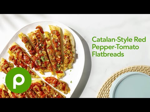 Catalan-Style Red Pepper-Tomato Flatbreads. Recipe by Publix Aprons®.