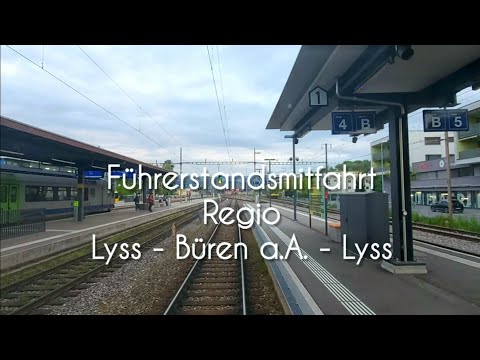 Cab ride on the regio from Lyss to Büren a.A. round trip in a BLS RBDe 565.