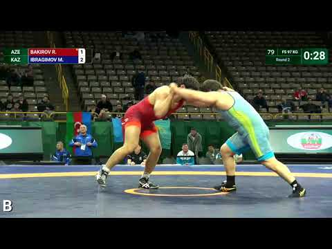 Round 2 FS - 97 kg: R. BAKIROV (AZE) v. M. IBRAGIMOV (KAZ)